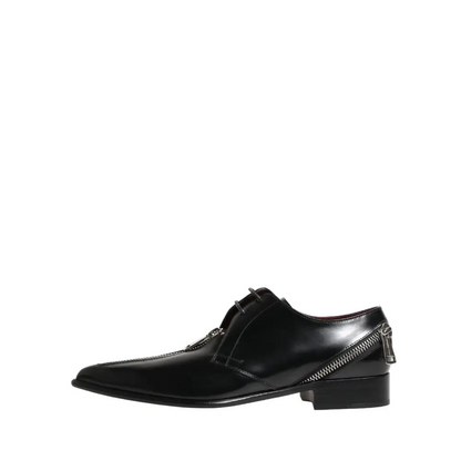 Sorte Dolce & Gabbana læder zip dress derby sko med lynlåsdetalje