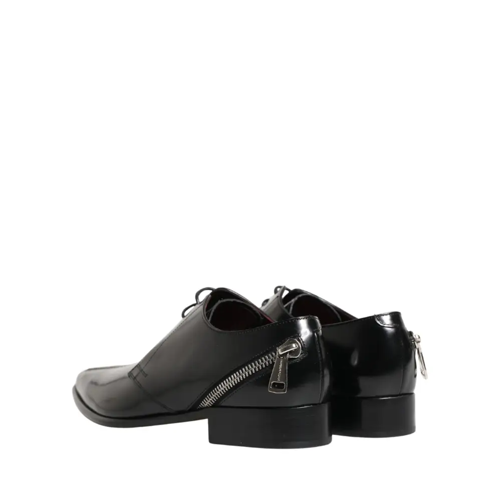 Dolce & Gabbana sorte læder zip dress derby sko i sort patentlæder med sølv lynlås