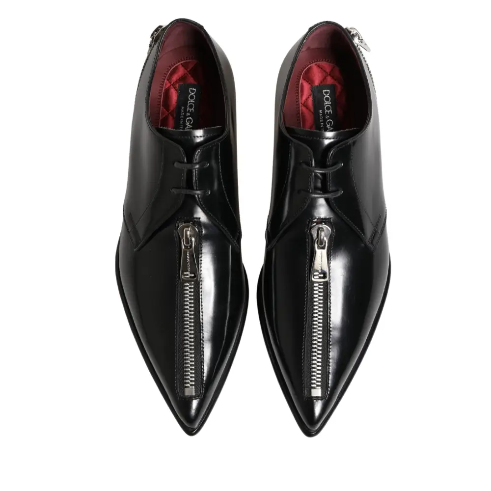 Sorte Dolce & Gabbana læder zip dress derby sko i sort patent med sølv lynlås