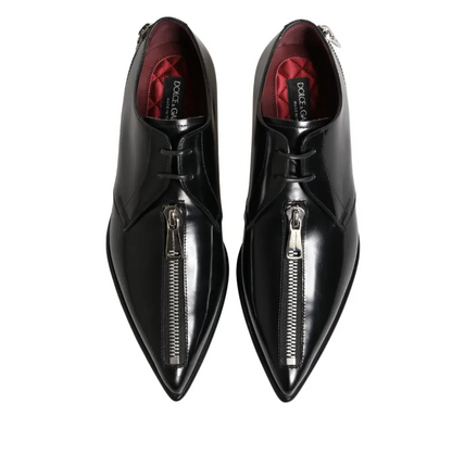 Sorte Dolce & Gabbana læder zip dress derby sko i sort patent med sølv lynlås