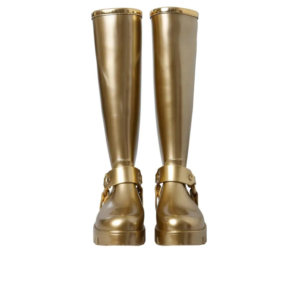 Dolce & Gabbana Metallic Gold Rubber PVC Rain Boots Shoes