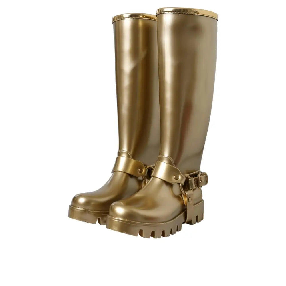 Dolce & Gabbana Metallic Gold Rubber PVC Rain Boots Shoes