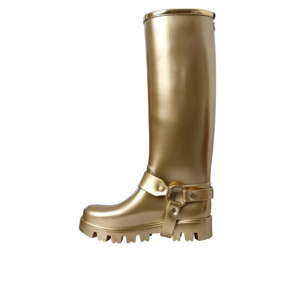 Dolce & Gabbana Metallic Gold Rubber PVC Rain Boots Shoes