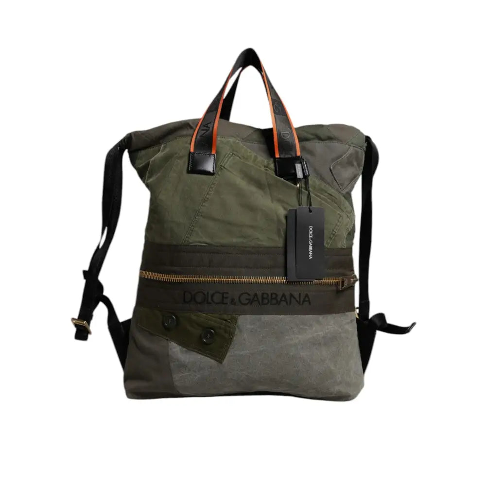 Dolce & Gabbana Military Green Patchwork Rucksack Backpack Bag