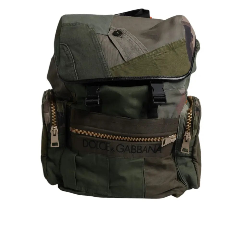 Dolce & Gabbana Military Green Patchwork Travel Backpack Bag