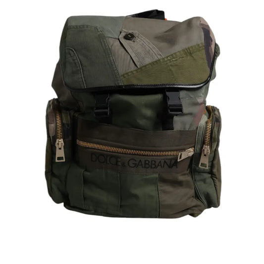 Dolce & Gabbana Military Green Patchwork Travel Backpack Bag