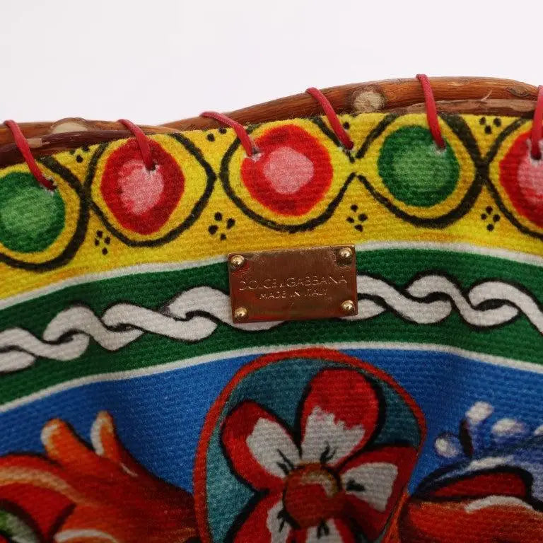 Dolce & Gabbana Multicolor AGNESE Straw Crystal Pom Pom Bag