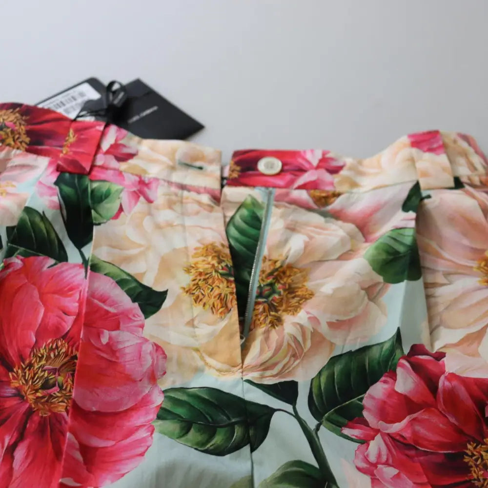 Dolce & Gabbana Multicolor Flora Printed High Waist Cropped Trouser Pants