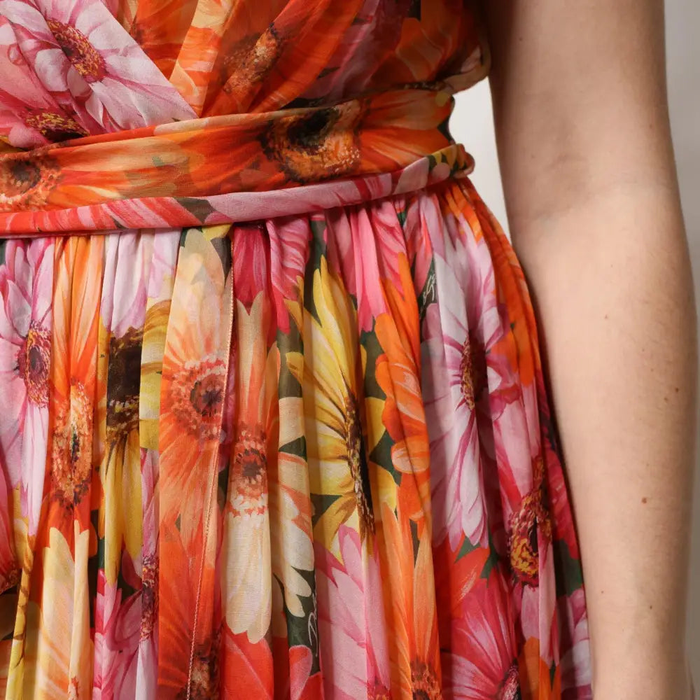 Dolce & Gabbana Multicolor Floral Silk V-neck Chiffon Dress
