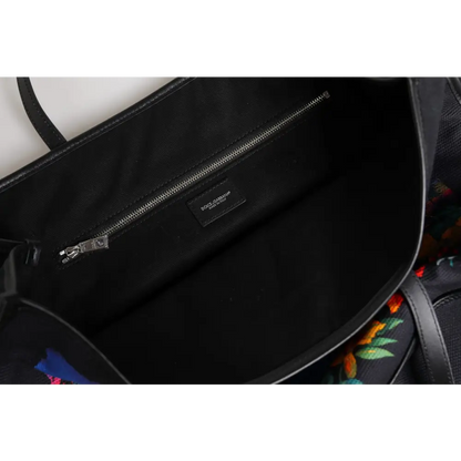 Sort Dolce & Gabbana multicolor graphic top handle tote med broderede blomster