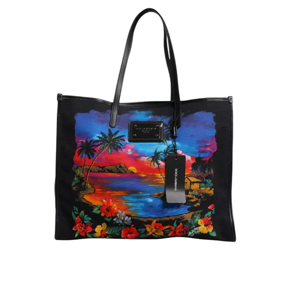 Dolce & Gabbana multicolor graphic printed top handle tote med tropisk solnedgang