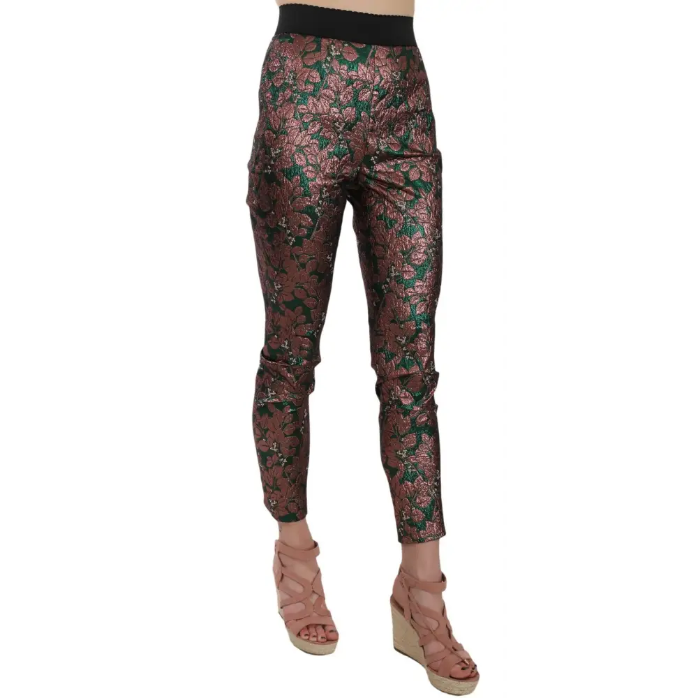 Dolce & Gabbana Multicolor Iridescent Brocade Jacquard Trousers Crop Pants - Bukser