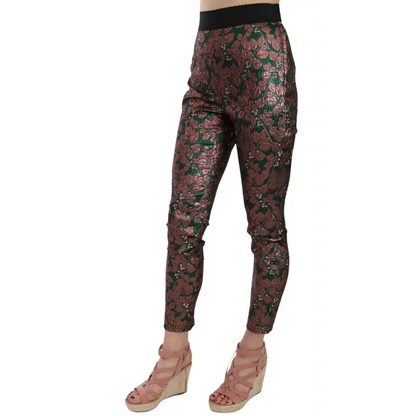 Dolce & Gabbana Multicolor Iridescent Brocade Jacquard Trousers Crop Pants - Bukser