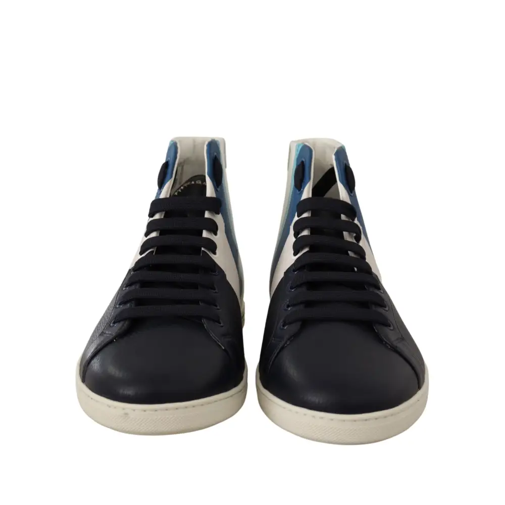 Dolce & Gabbana multicolor leather mid top sneakers i sort hvid med blå accenter
