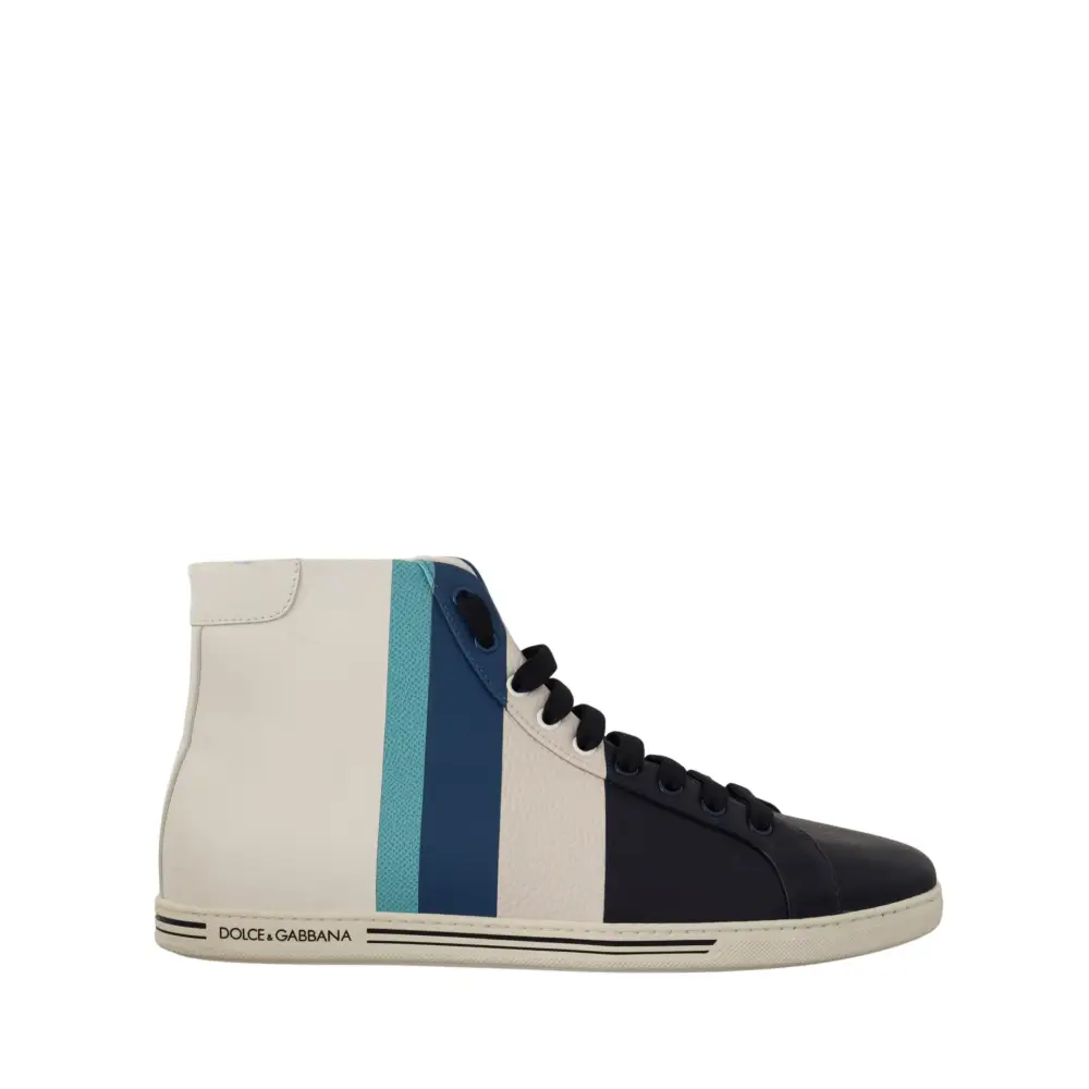 Dolce & Gabbana gabbana multicolor leather mid top sneakers i hvid, marineblå og teal