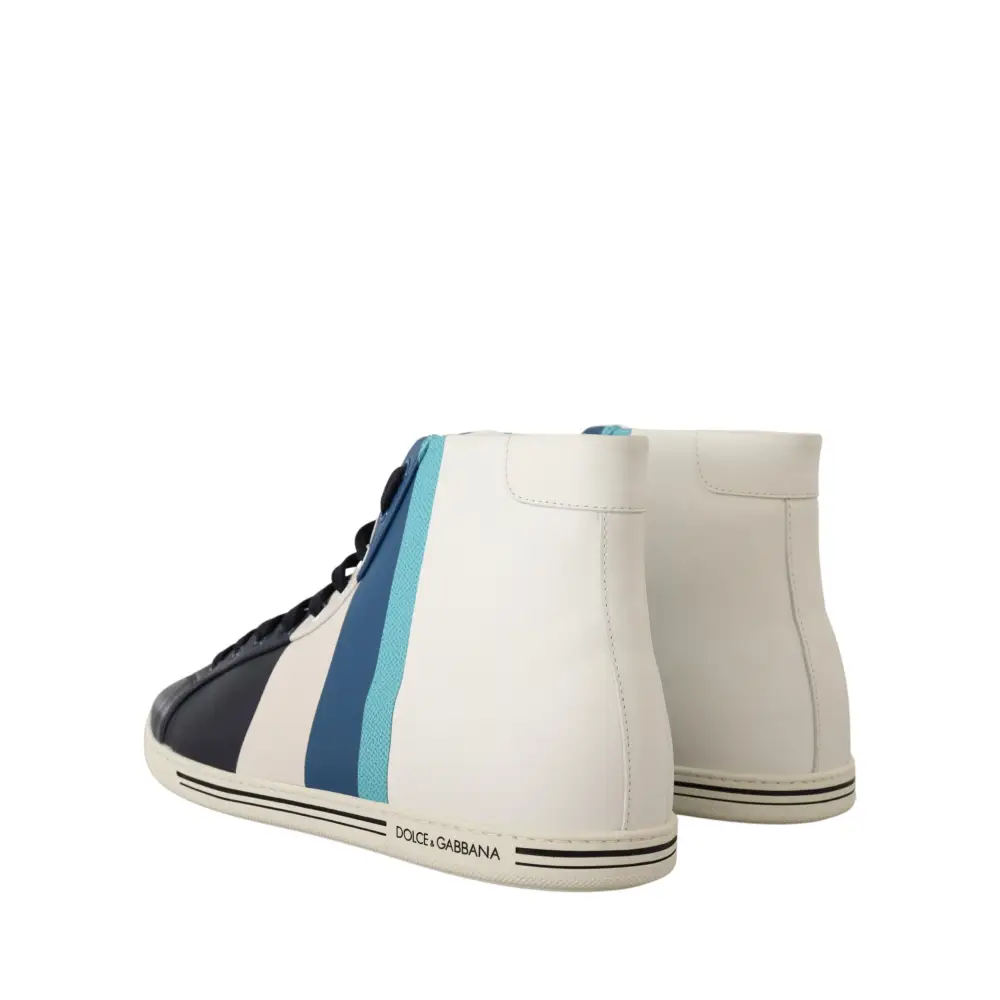 Dolce & Gabbana multicolor leather mid top sneakers med navy striber bagpå