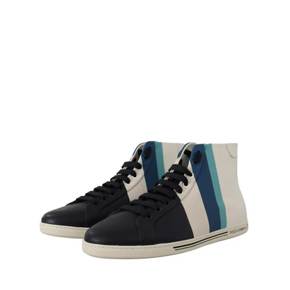 Dolce & Gabbana multicolor leather mid top sneakers i sort og creme med blå striber