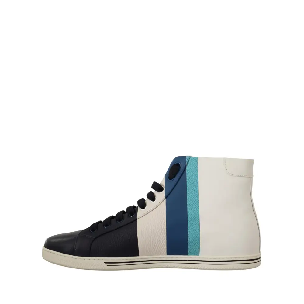 Dolce & Gabbana multicolor leather mid top sneakers med sorte, hvide og teal striber