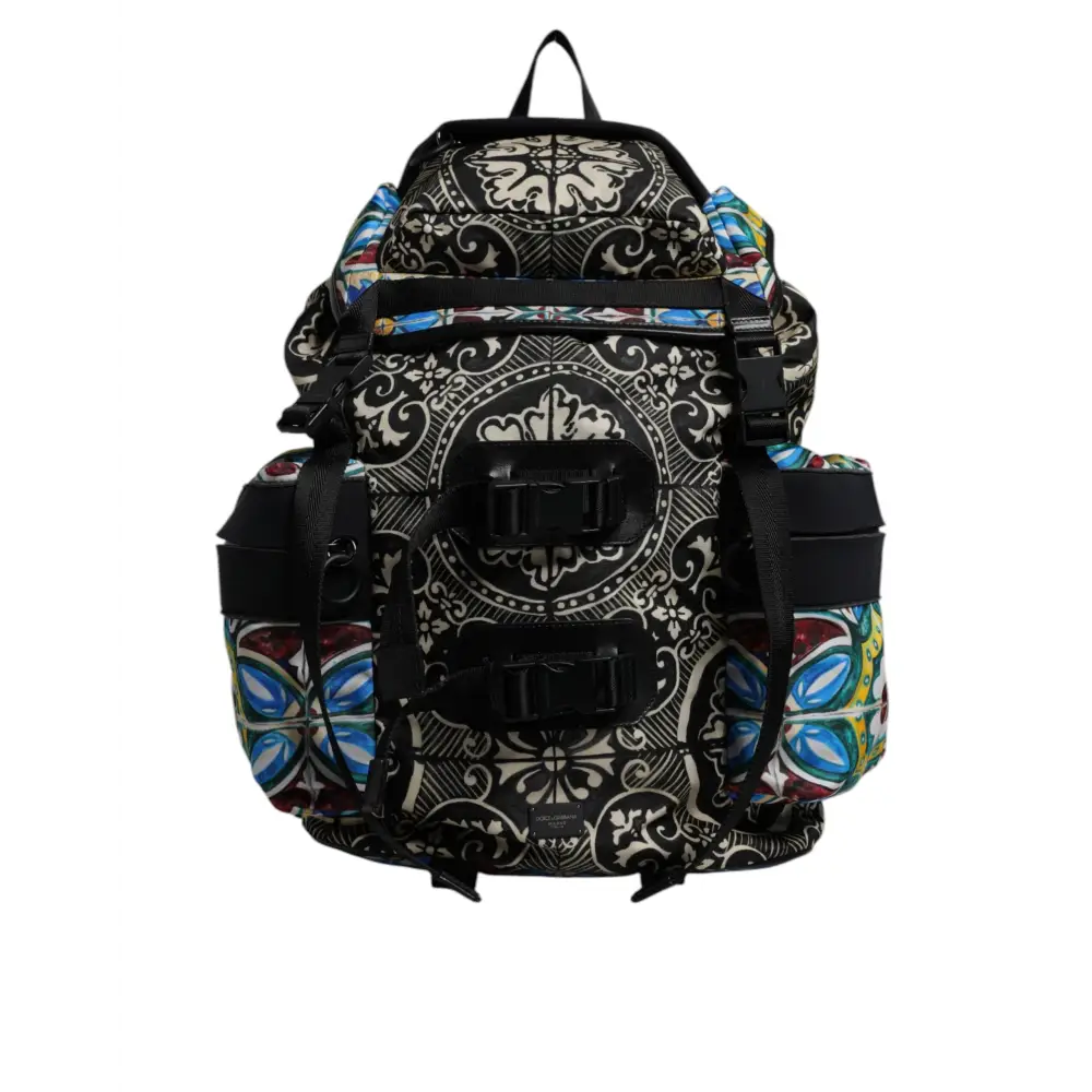 Dolce & Gabbana multicolor maiolica print nylon backpack with colorful accents