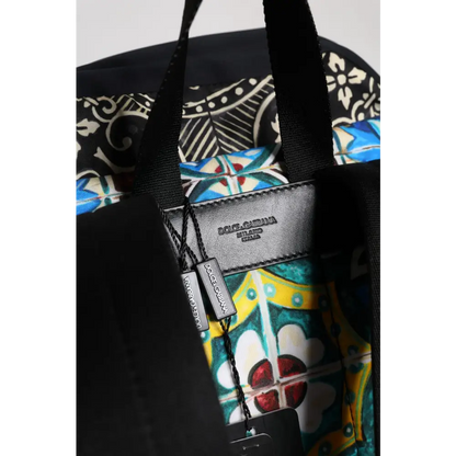 Sort Dolce & Gabbana rygsæk med maiolica print nylon i multicolor