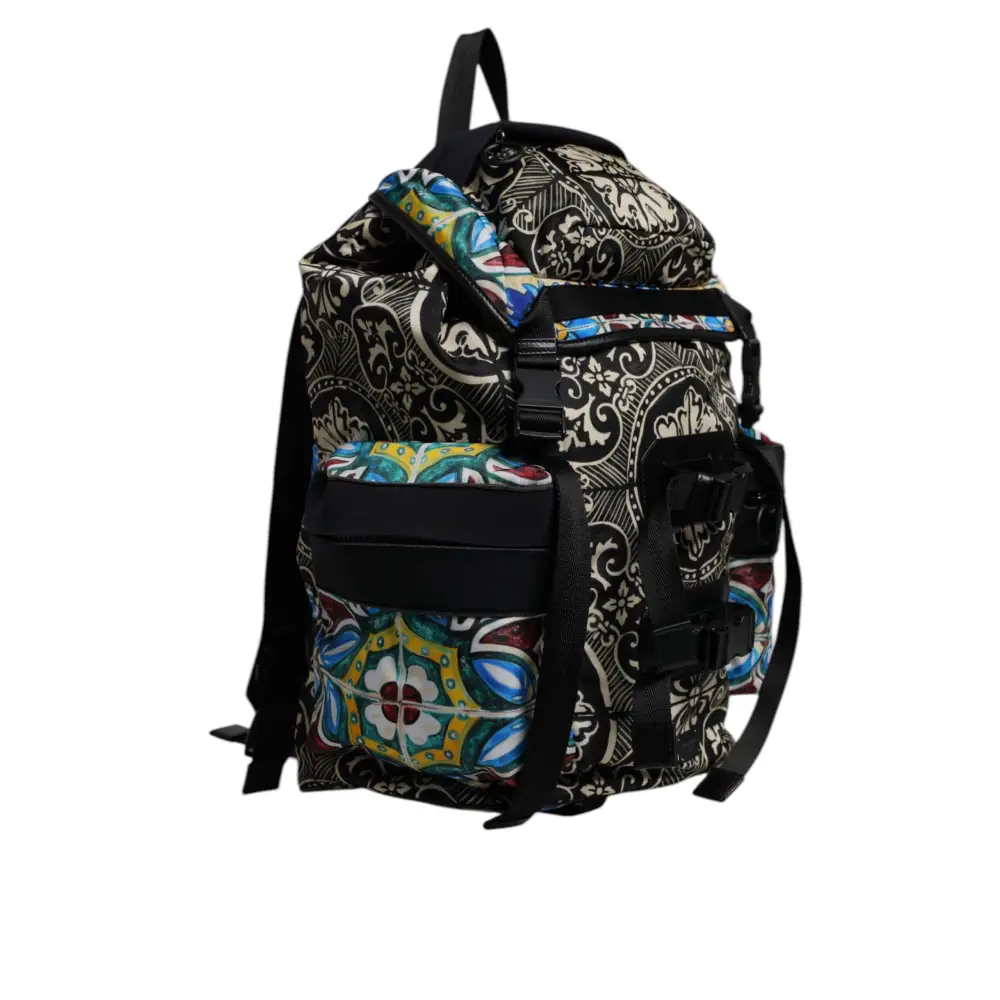 Vibrant Dolce & Gabbana multicolor maiolica print nylon backpack med mønstre