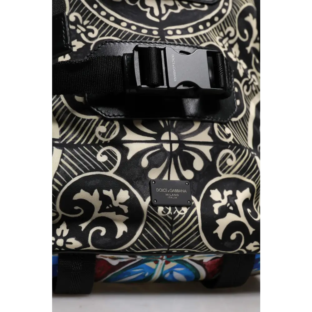 Dolce & Gabbana multicolor maiolica print nylon backpack with black buckle