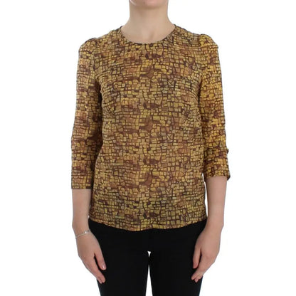 Dolce & Gabbana Multicolor Mosaic Print Silk Blouse T-shirt