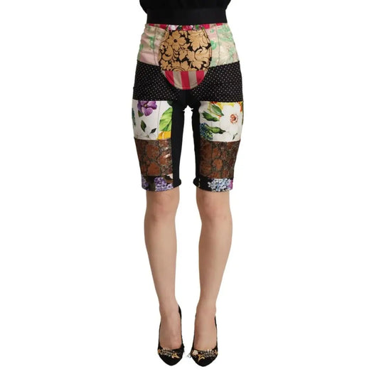 Dolce & Gabbana Multicolor Patchwork High Waist Cropped Pants