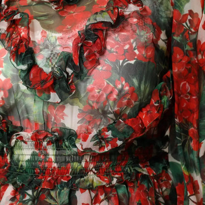 Dolce & Gabbana Multicolor Ruffle Floral Long Sleeves Dress