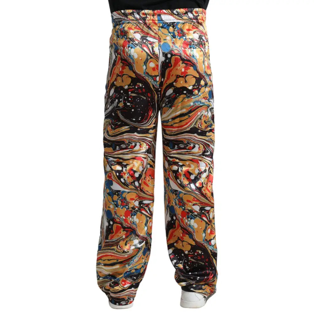 Dolce & Gabbana Multifarve Marble Print Satin Bukser & Jeans