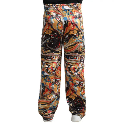 Dolce & Gabbana Multifarve Marble Print Satin Bukser & Jeans