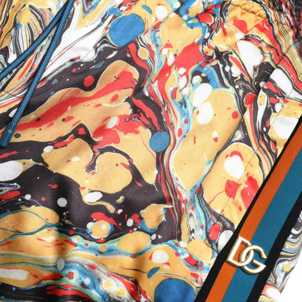 Dolce & Gabbana Multifarve Marble Print Satin Bukser & Jeans