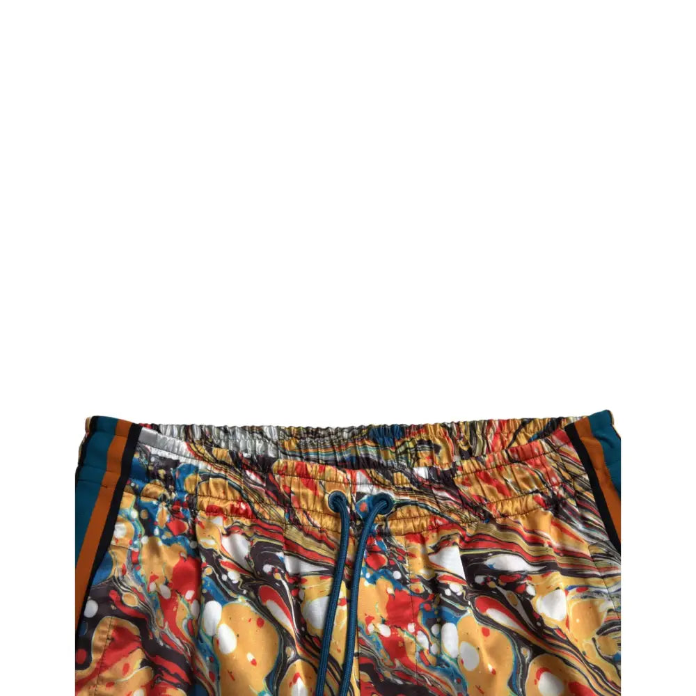Dolce & Gabbana Multifarve Marble Print Satin Bukser & Jeans
