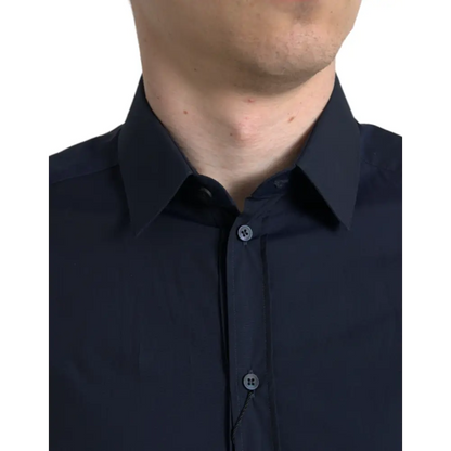 Mørk marineblå slim fit formel Dolce & Gabbana skjorte med krave og tekstur