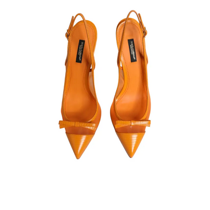 Vibrante Dolce & Gabbana orange leather mesh heels med krokodilletrykt sløjfe