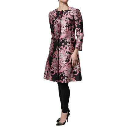 Dolce & Gabbana Pink Black Floral Brocade Trenchcoat Jacket
