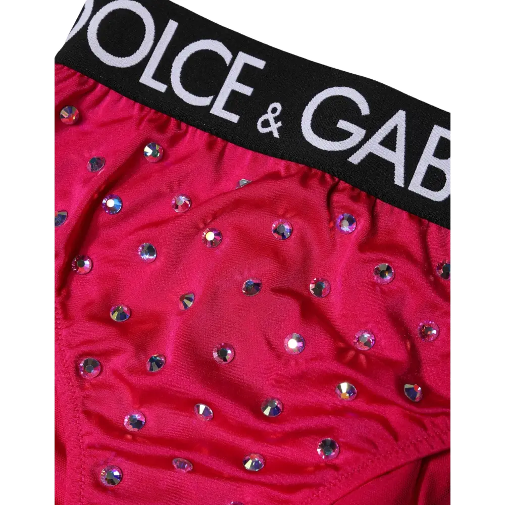 Dolce & Gabbana Pink Embellished High-Waist Brief Logo Underwear