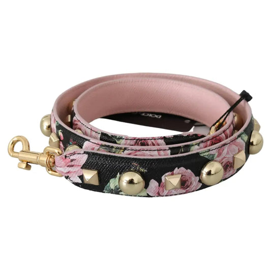 Dolce & Gabbana Pink Floral Leather Stud Accessory Shoulder Strap