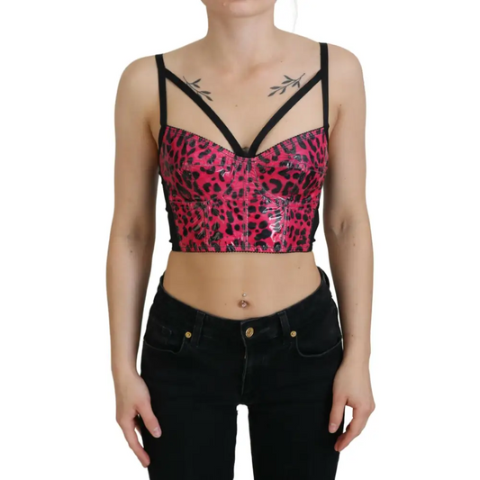 Dolce & Gabbana pink leopard print corset top med sorte stropper