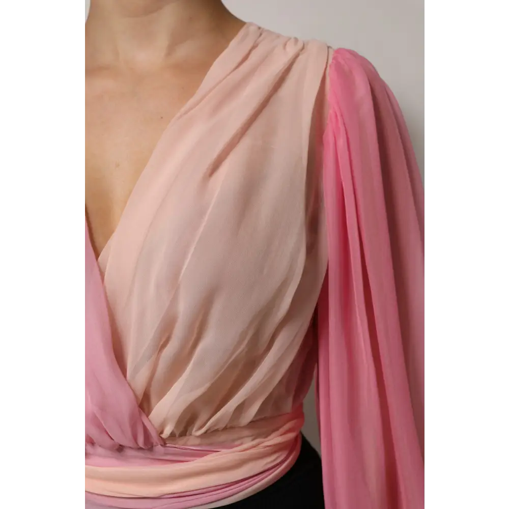 Dolce & Gabbana Pink Plunging V-neck Long Sleeves Blouse Top - Bluser
