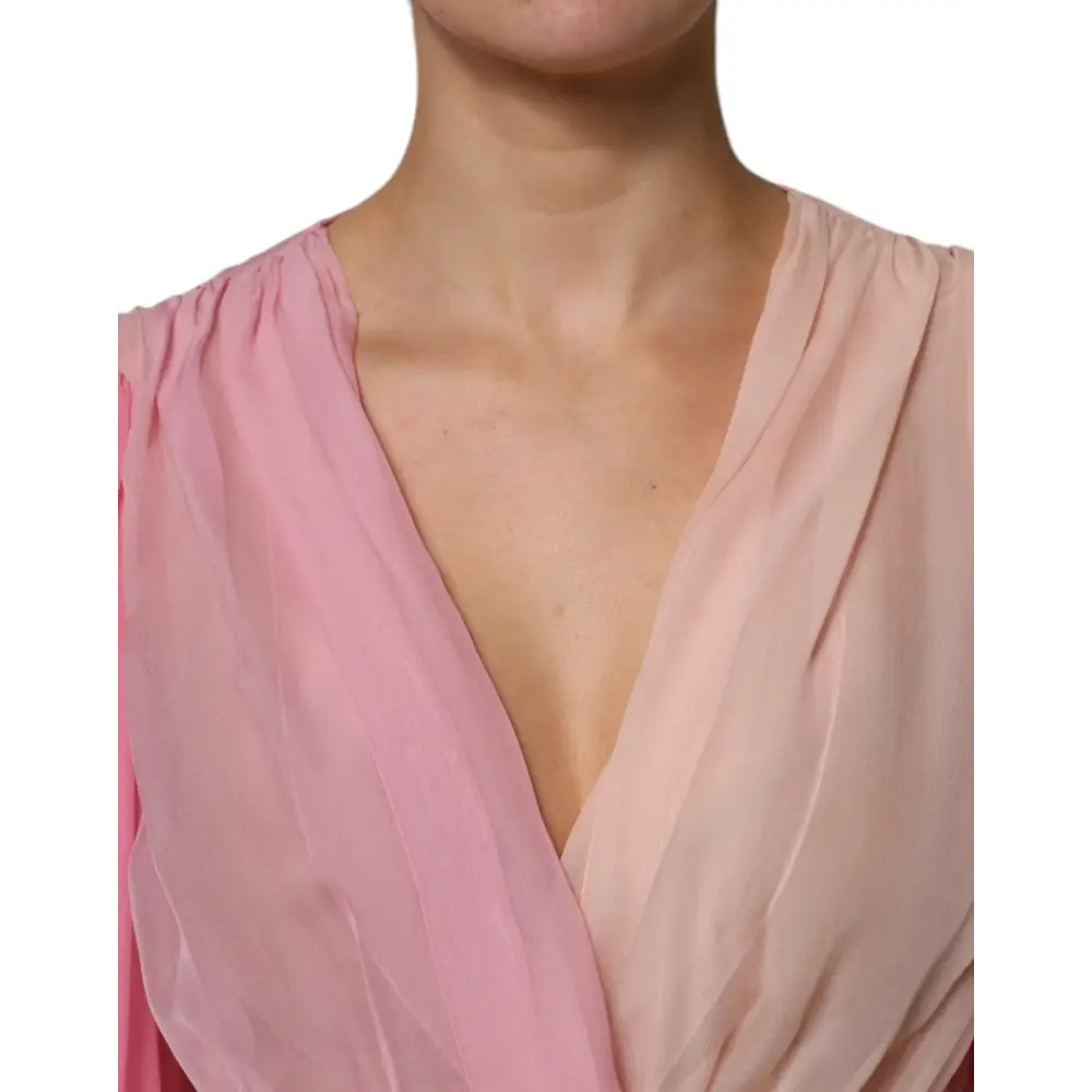 Dolce & Gabbana Pink Plunging V-neck Long Sleeves Blouse Top - Bluser
