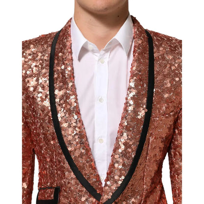 Dolce & Gabbana Pink Sequin SICILIA 1 Button Men Suit Blazer