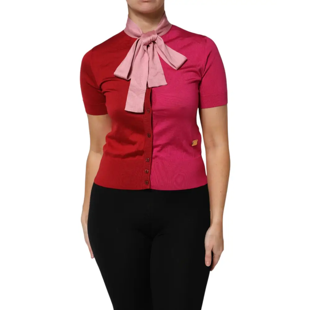 Dolce & Gabbana Pink Short Sleeves Buttoned Ascot Collar Top - Bluser