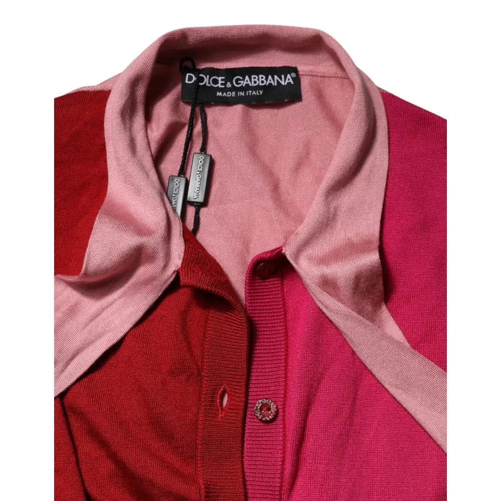 Dolce & Gabbana Pink Short Sleeves Buttoned Ascot Collar Top - Bluser