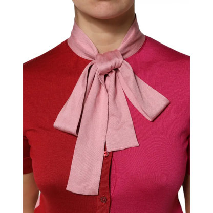 Dolce & Gabbana Pink Short Sleeves Buttoned Ascot Collar Top - Bluser
