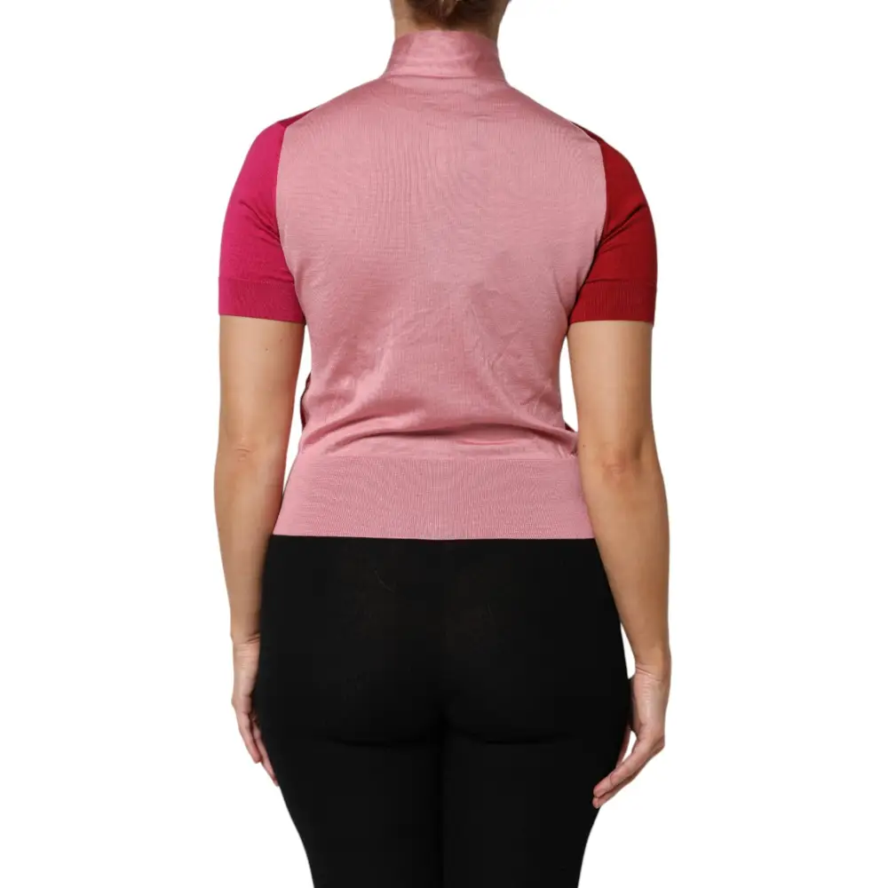 Dolce & Gabbana Pink Short Sleeves Buttoned Ascot Collar Top - Bluser