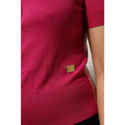 Dolce & Gabbana Pink Short Sleeves Buttoned Ascot Collar Top - Bluser