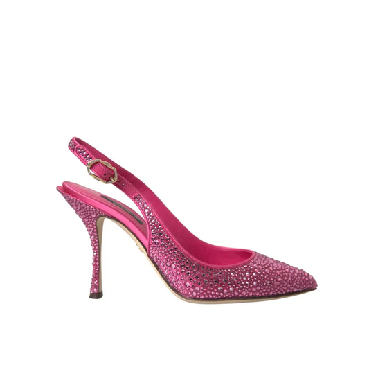 Levende fuchsia Dolce & Gabbana slingback pump med strass på tå, hæl og strop. Gabbana pink crystal pumps