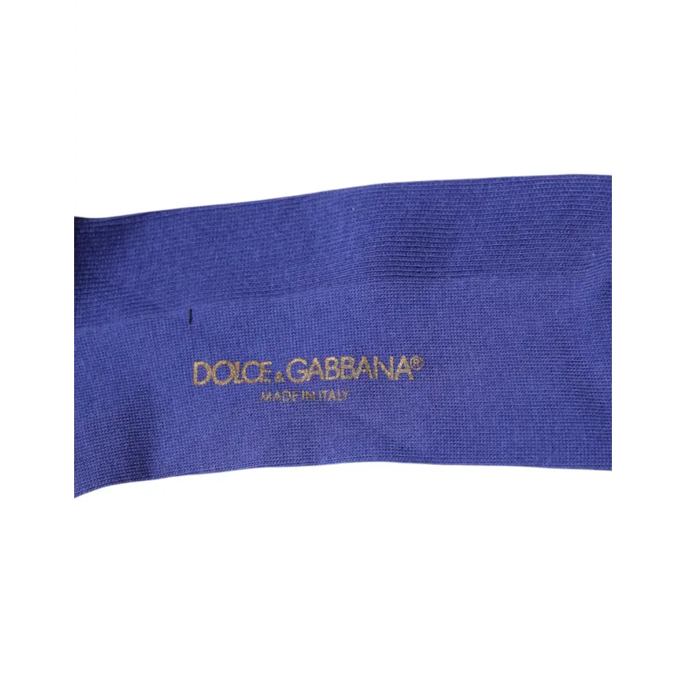 Royal blå Dolce & Gabbana sokke med lilla bomuld logo til over knæhøje strømper
