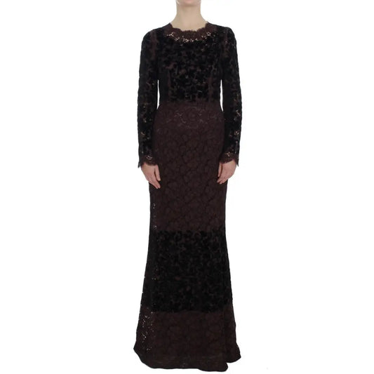 Dolce & Gabbana Purple Floral Lace Ricamo Maxi Dress